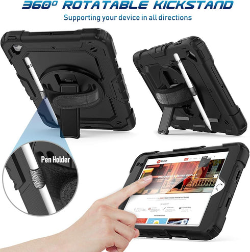 Timecity Case Compatible for iPad Mini 5/4 with Screen Protector, Full-Body Protective Case with 360 Rotating Stand Handle, Strap, Pen Holder, Cas...
