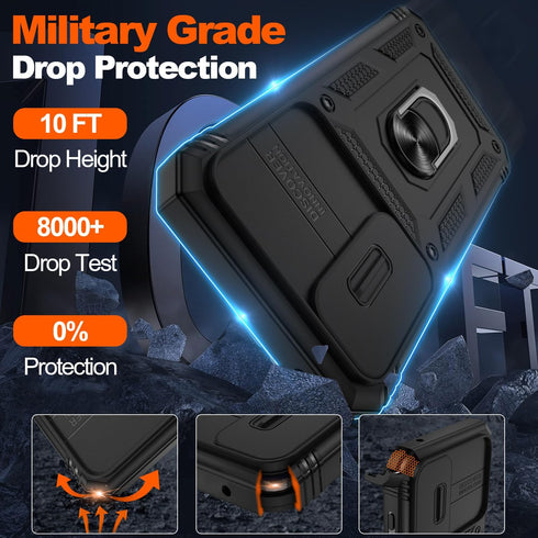 for Samsung Galaxy A35 5G Case with Slide Camera Cover & Screen Protector*2, A35-Case Build in 360° Rotating Ring Kickstand, Military Grade Protec...