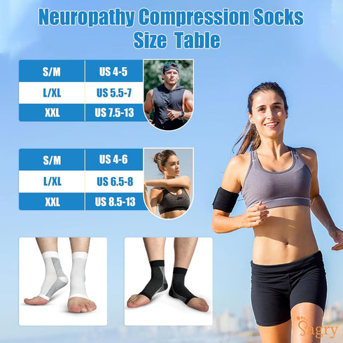 Neuropathy Socks, Plantar Fasciitis Compression Socks, 20-30 mmHg Ankle Compression Sleeve with Foot, Ankle, Arch Support for Plantar Fasciitis, H...