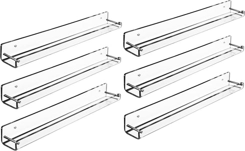 AMT 6 Pack Acrylic Floating Shelves, 15" L x 1.8" W, Clear Bathroom Wall Shelf, Bookshelves, Invisible Display for Office, Bedroom, Small Gap Allo...