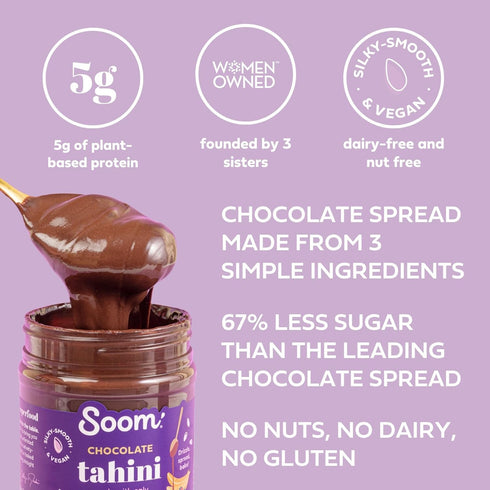 Soom Foods Chocolate Sesame Spread - 12oz (2 Pack) | Made with 3 Ingredients, Low Sugar, Dairy-Free, Nut-Free, Gluten-Free, Palm Oil-Free | 5g Pro...