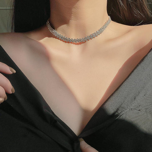 Tennis Choker for Women,Sparkly Rhinestone Necklace Dainty Cubic Zirconia Chunky Necklace,Fake Faux Diamond Chain Prom Party Bling Shiny Wedding N...
