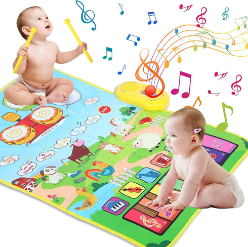Toys for 1 Year Old Boys and Girls: Love&Mini 3 in 1 Musical Mat for Toddlers 1-3 with Drum 6 Musical Instrument and 8 Animals Sounds Piano Mat To...
