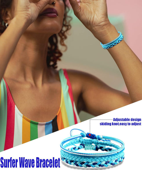 24 Pieces String Bracelets for Women Adjustable Waterproof Boho Rope Bracelets Wave Surfer Friendship Bracelets Summer Beach Anklets Jewelry...