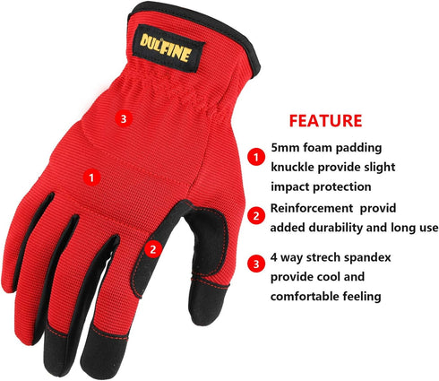 DULFINE High Performance Work Gloves For Men(3 Pairs Pack), High Dexterity Touch Screen For Multipurpose,Excellent Grip (Large)...
