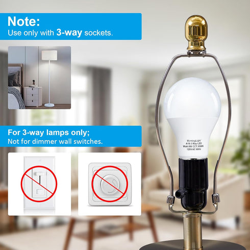 3-Way LED Light Bulbs 15/40/60Watt Equivalent, Daylight White 5000K 3 Way Light Bulbs, Dimmable A19/A60 Three Way Light Bulbs for Table Lamp, Floo...
