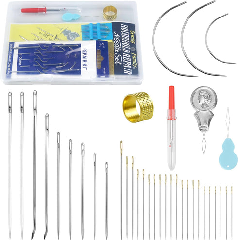FIVEIZERO Heavy Duty Hand Sewing Needles Set - Large Eye Leather Sewing Needles for Hand Stitching,Upholstery, Carpet,and Canvas Repair, Including...