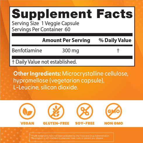Doctor's Best Benfotiamine 300 with BenfoPure, Helps Maintain Healthy Glucose Metabolism, Non-GMO, Vegan, Gluten Free, Soy Free, 300 mg, 60 Veggie...