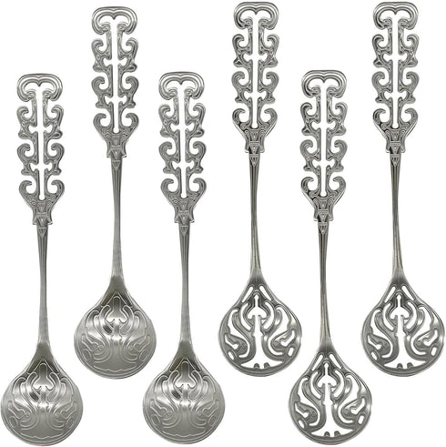 6Pcs Vintage Coffee Spoons 18/10(304) Stainless Steel Sugar Stirring Spoon Retro Royal Style Teaspoon with Slotted Design for Dessert Ice Cream Mi...
