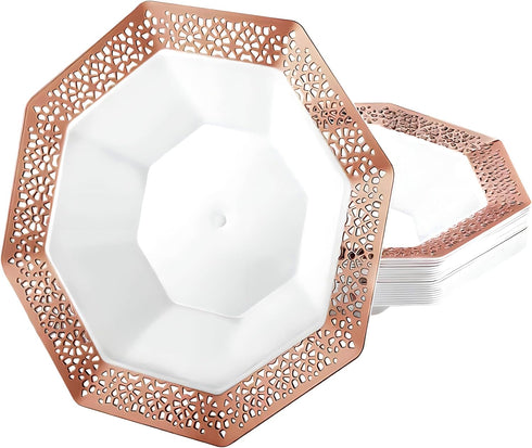 Lacetagon Rose Gold Premium Plastic Octagonal Dessert Bowl - 5 oz. (Packs of 10) - Perfect for Parties, Weddings, and Events...