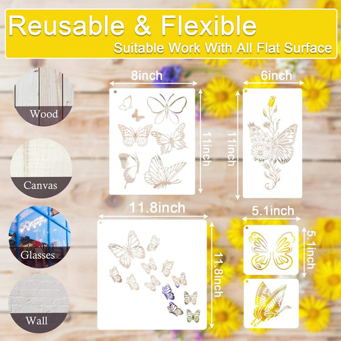 16 Pieces Butterfly Stencils for Painting, Reusable Plastic Spring Templates Flower Butterflies Stencils for Painting Craft Wood Canvas Fabric Nat...