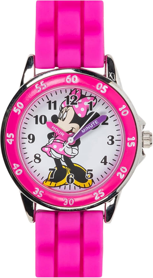 Minnie Mouse Kids' Analog Watch by Accutime - Pink Bezel, Strap & Dial, Time-Teacher Model MN1157...
