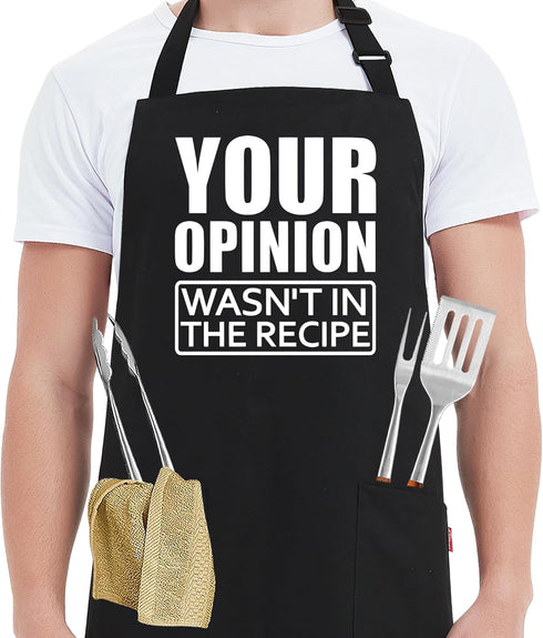 Grill Aprons for Men Funny - Your Opinion Wasn’t in the Recipe - Men’s Kitchen Chef Cooking Grilling BBQ Apron with 2 Pockets - Birthday Fathers D...