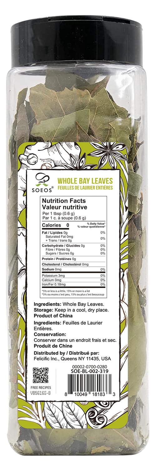Soeos Bay Leaves Whole, 2 oz(57g), Non-GMO Verified, Dried Bay Leaf, Freshly Packed to Keep Fresh, Bay Laurel Herbs for Cooking,Bay Laurel Leaf, D...