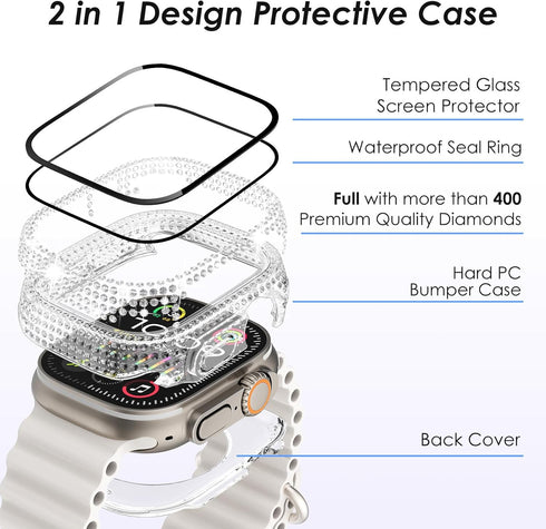 KADES 2 in 1 Bling Waterproof Case for Apple Watch Ultra2 49mm, 360 Protective PC Cover Front & Back Case with Tempered Glass Screen Protector, [F...
