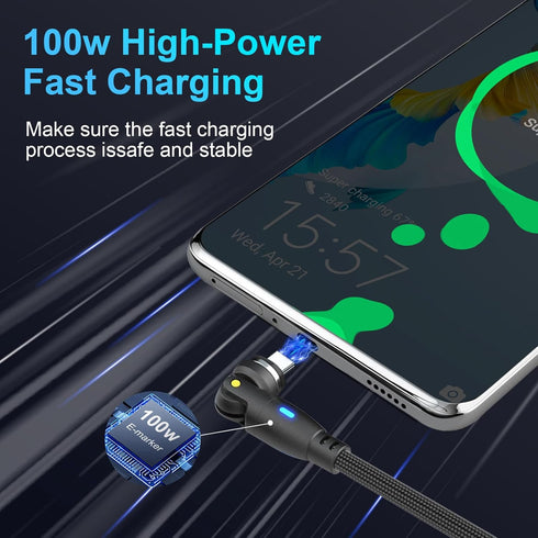 Ion 6 in 1 IP/Type-C/Micro USB PD 100W 540 Rotation Magnetic Data Transmission & Fast Charging Cable 1.8 Meter Length...