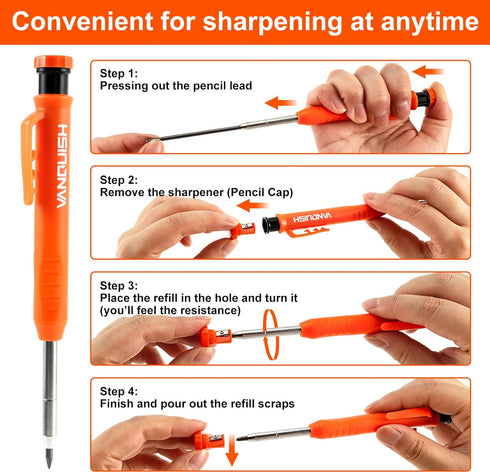 Vanquish 2 Pack Carpenter Pencil with Sharpener Mechanical Pencils Set with 14 Refills Deep Hole Marker Construction Heavy Duty Woodworking Pencil...