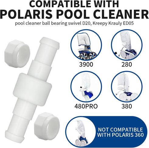 Pool Cleaner Hose Swivel D20 and Hose Nut D15 Combo Kit Replacement Parts, Compatible with Zodiac Polaris 280, 380, 180 Cleaner Hose Swivel...