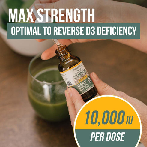 Organic Vitamin D3 10,000 IU - Plant D3, Vegan, Max Strength Sublingual Liquid D3 Drops - 200% Higher Absorption, 100% Plant-Based Cholecalciferol...