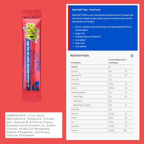Sqwincher ZERO Qwik Stik - Sugar Free Electrolyte Powdered Beverage Mix, Assorted Flavors (40 Sticks)...