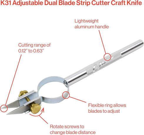 Excel Blades Adjustable Width Strip Cutter – Dual #59 Blades, Precision Cutting Tool for Paper, Vinyl, Leather, Foam, Clay & Crafts – Aluminum Bod...