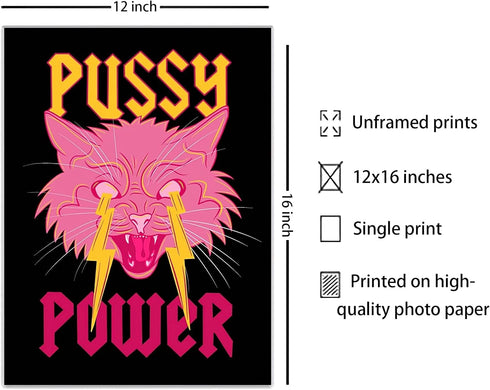 Aesthetic Poster Preppy Room Decor, Cat Canvas Wall Art, Female Power Art Painting, Lightning Art Print for Teen Girls Bedroom College Dorm Room D...