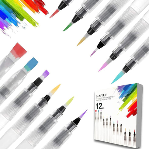 12 PCS Watercolour Brush Pens, Refillable Ink and Water Brush Pens for Paints, Artists, Painting, Calligraphy...