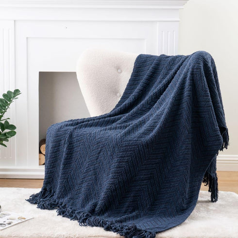 BATTILO HOME Navy Blue Throw Blanket for Couch, Knitted Blue Blanket Throw 50'' x 60'', Super Soft Warm Navy Throws for Chair Sofa Home Decor...