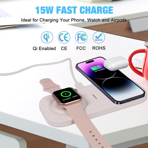 Wireless Charger, 2 in 1 Wireless Charging Pad, Fast Dual Wireless Charging Station for iPhone 14/13/12/11Pro/Pro Max/Mini/XS Max/XR/XS/X/8/8P, Sa...