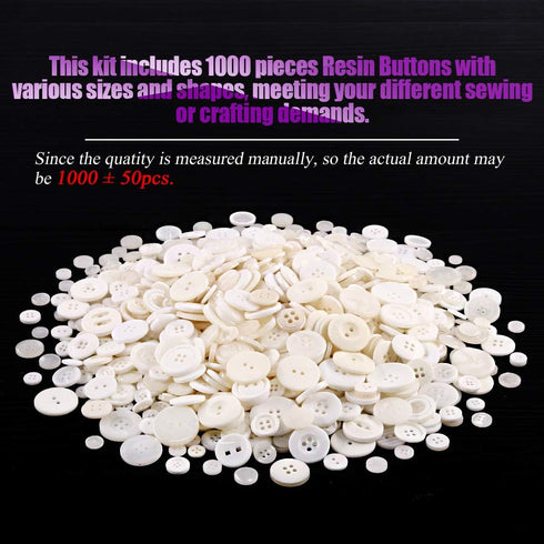 Swpeet 1000Pcs Christmas White Craft Buttons, 2 and 4 Holes White Round Craft Resin Sewing Buttons Suitable for Christmas Sewing Decorations, Art ...