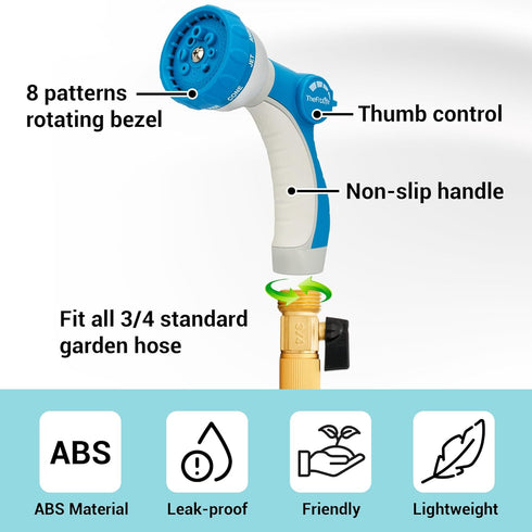 TheFitLife Garden Hose Nozzle Sprayer - Integrated Water Nozzle with 8 Adjustable Watering Patterns, Leak Proof, Water-saving, Anti-slip, Easy Con...
