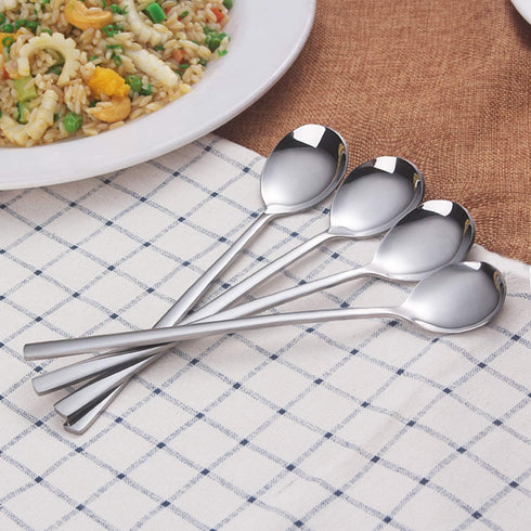 IQCWOOD Spoons, 8 Pieces Korean Spoon, 8.5 Inch Stainless Steel Table Soup Spoons with Long Handles for Home, Kitchen, or Restaurant Flatware Set...