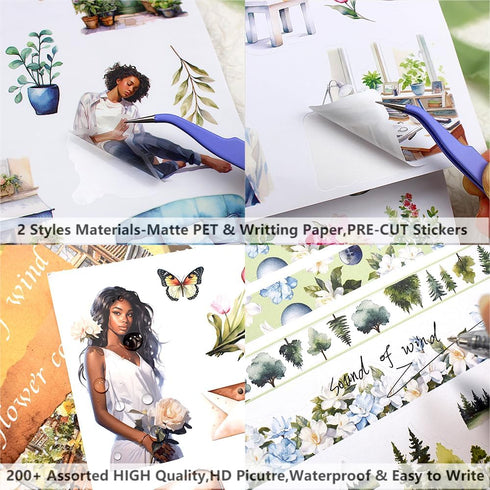 A5 Pre-cut Journal Sticker Book for Journaling, Dual Materials, Women House 20 Unique Junk Journal Stickers Paper Sheets for Scrapbooking Supplies...