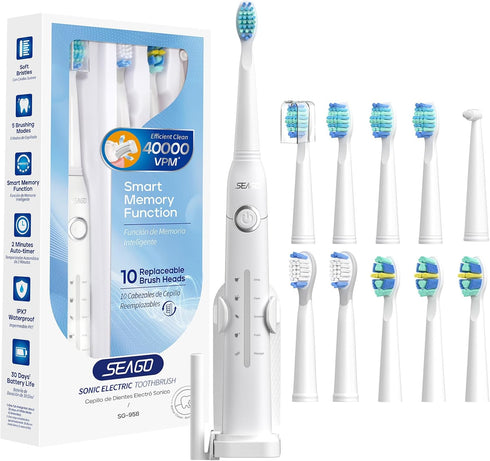 SEAGO Electric Toothbrush, Rechargeable Sonic Toothbrush Last for 30 Days with 5 Modes and 2 Mins Timer, Portable Electric Toothbrushes for Adults...