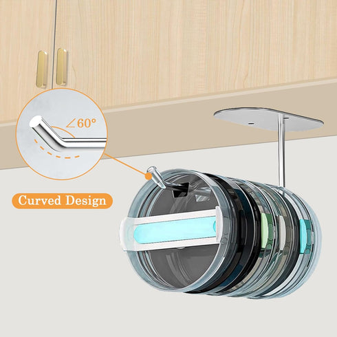 2 Pack Tumbler Lid Organizer, Space-Saving Design Lid Organizer for Yeti/Stanley Tumbler Lids, Stainless Steel Tumbler Lid Hook Under Cabinet, Wal...