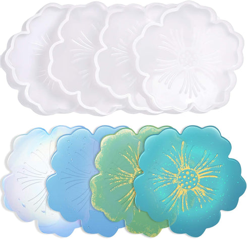 CCOZN 4 PCS Flower Silicone Coaster Molds for Epoxy Resin - Agate Cup Mat Mold for Resin Casting - DIY Craft Making...