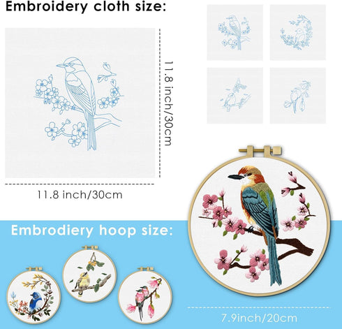 ERKOON 4 Sets Embroidery Kit for Beginners, Art Craft Handy Sewing Set Hummingbird and Flower Cross Stitch Starter Kits, DIY Embroidery Kits with ...