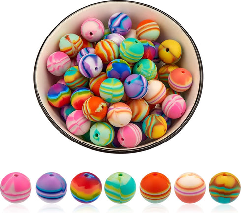 70 pcs 15mm Silicone Round Beads Making Kit, Silicone Beads Bulk, Round Silicone Beads, for Jewelry Crafts Necklace Garland Bracelet (7 Styles)...
