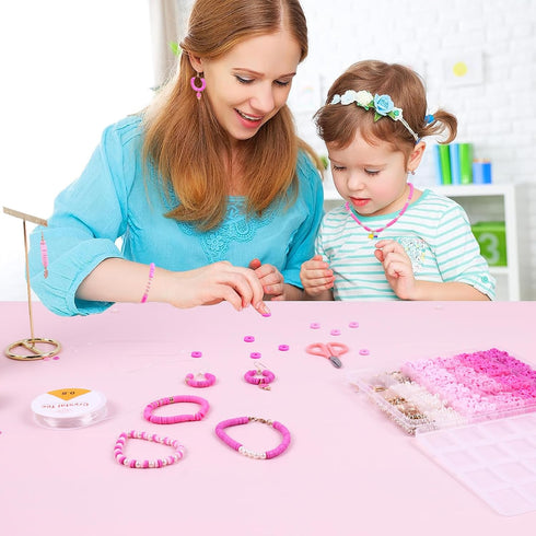 Wuollgess 3500 PCS Pink Clay Beads Kit for Bracelets Making, Polymer Heishi Beads for Jewelry Making, Friendship Bracelet Kit for Girls Adults, Sp...