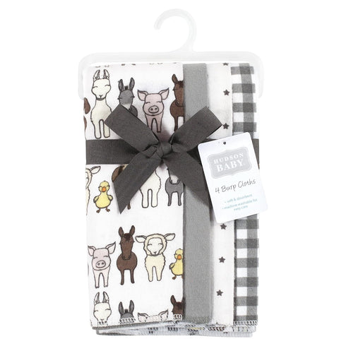 Hudson Baby Unisex Baby Cotton Flannel Burp Cloths 4-Pack, Farm Friends Grey, One Size...
