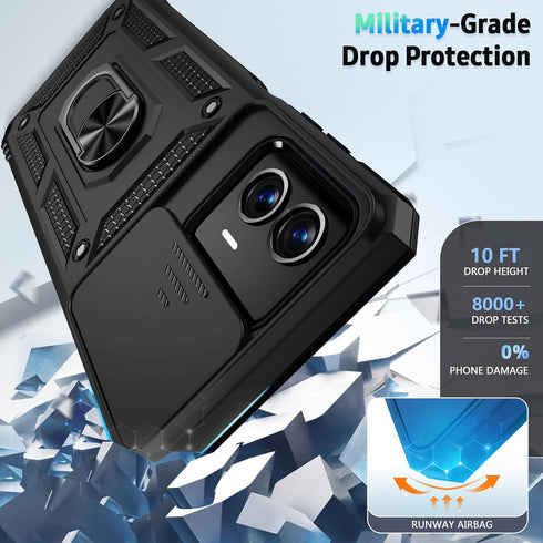 for Moto G 5G 2023 Case with Slide Lens Cover, HD Screen Protector, Military Grade Drop Protection, Magnetic Rotated Ring Holder Kickstand Phone C...