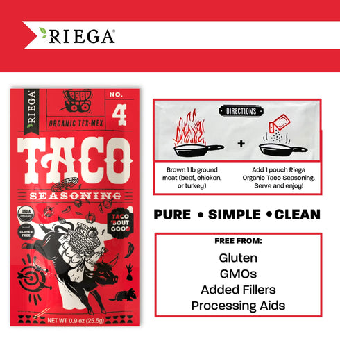 Riega Organic Taco Seasoning, Perfect Tex Mex Spice Mix for Taco Tuesday and Chili 0.9 Ounce (Pack of 8)...