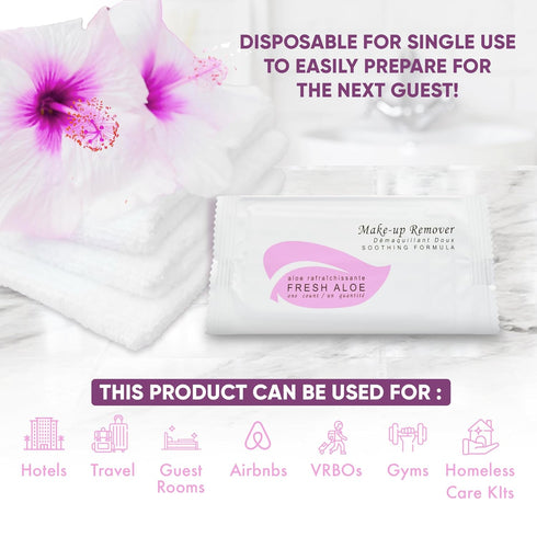 Fresh Aloe Makeup Remover Wipe for Hotel, AirBnB, VRBO, Vacation Rental (Case of 50)...