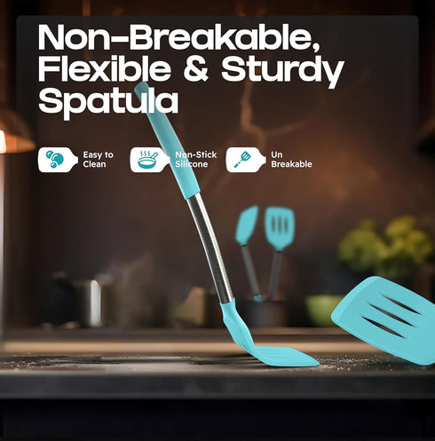 Silicone Spatula Set - Turner Spatulas Silicone Heat Resistant 600°F - Slotted & Solid Silicone Spatulas for Cooking Fish, Eggs, Pancakes Flipper ...