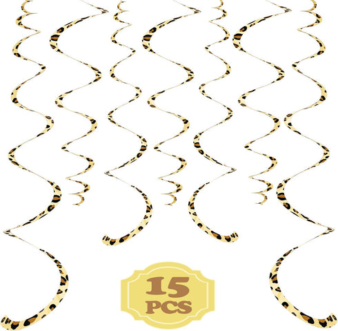 Boao 15 Pcs Cheetah Party Supplies Leopard Hanging Swirls Whirls Animal Print Party Decorations Cheetah Whirls for Birthday Baby Shower Jungle Ani...