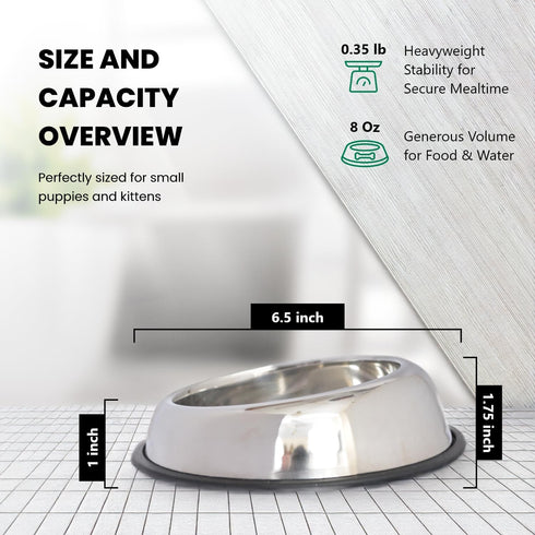ICONIC PET 8 oz/ 1 Cup Heavy Weight Stainless Steel Elevated High Back Pet Food/Water Bowl with Removable Anti Skid Rubber Ring - Dog/Cat Feeding ...