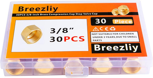 30PCS 3/8-Inch Brass Compression Cap Stop Valve Cap,Brass Compression Fitting...