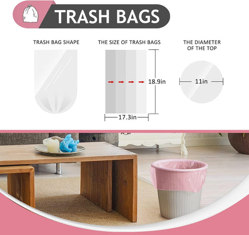 2 Gallon 80 Counts Strong Trash Bags Garbage Bags by Teivio, Bathroom Trash Can Bin Liners, Small Plastic Bags for home office kitchen, Pink...