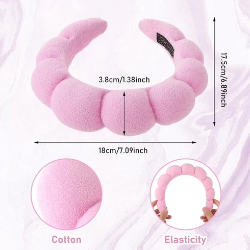 Spa Headbands for Washing Face or Facial, 2 Pack Sponge Hair bands, Bubble Skincare Headbands for Makeup, Terry Cloth Puffy Shower Headbands for W...