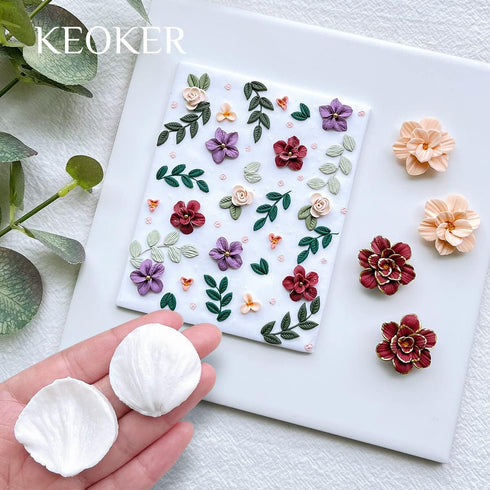 Keoker Flower Petal Clay Cutters - Flower Petals Clay Cutters for Earrings Making, 6 Shapes with Petal Press Polymer Clay Molds, Clay Cutters for ...
